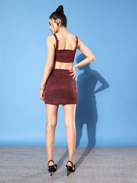 DressBerry Women Blinky Maroon Embellished Top & Skirt Party Co-Ords