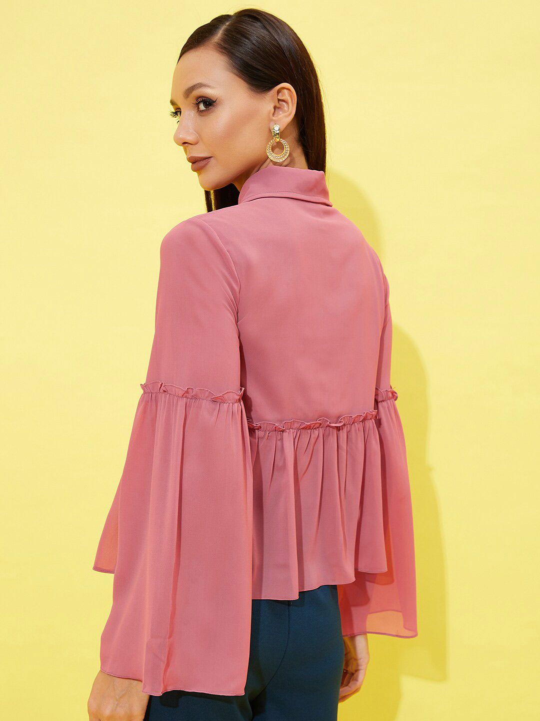 Athena Bell Sleeve Ruffled Shirt Style Top