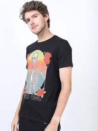 HIGHLANDER Men Black Printed Slim Fit T-shirt