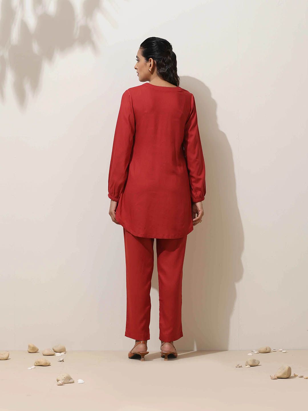 trueBrowns Maroon Viscose Co-ord Set