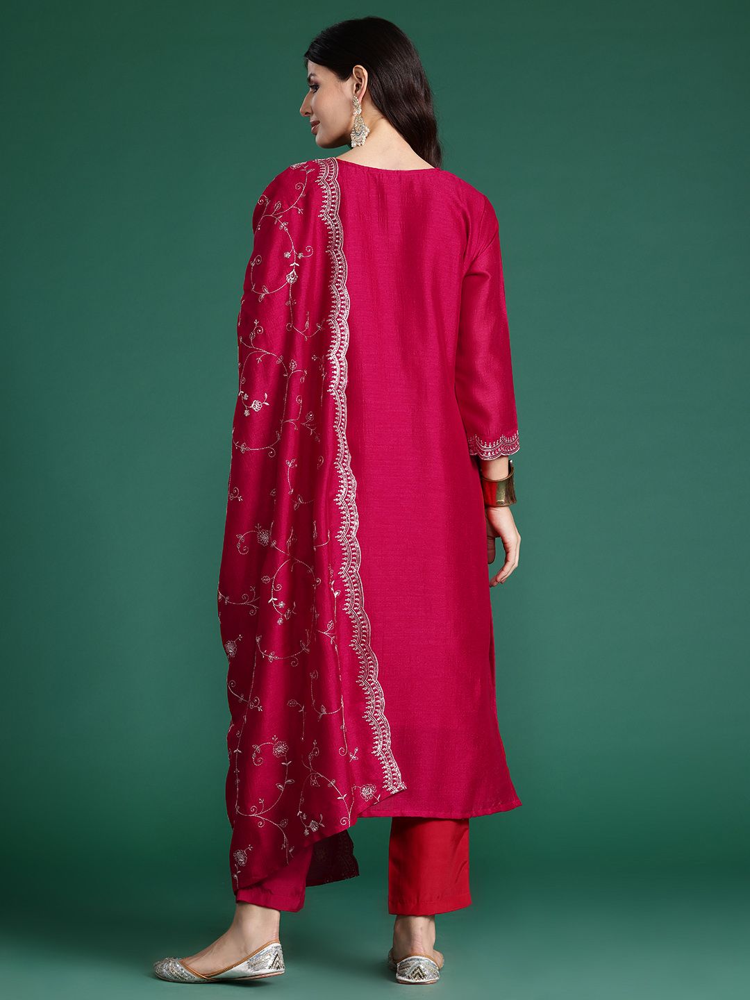 Indo Era Ethnic Motifs Embroidered Sequinned Kurta With Trousers & Dupatta