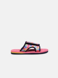 YK Girls Pink Printed Sliders