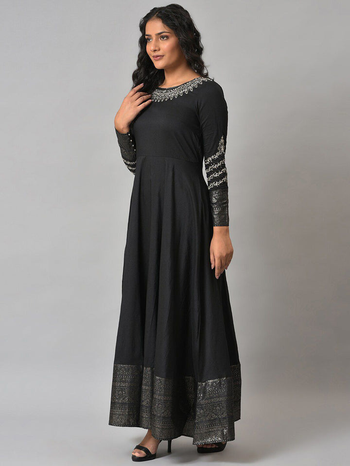 W Ethnic Motifs Embroidered Maxi Ethnic Dress