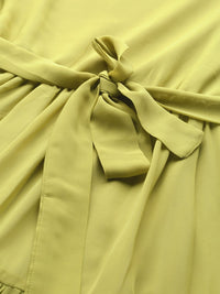 SASSAFRAS Lime Green Tiered Pleated Maxi Dress