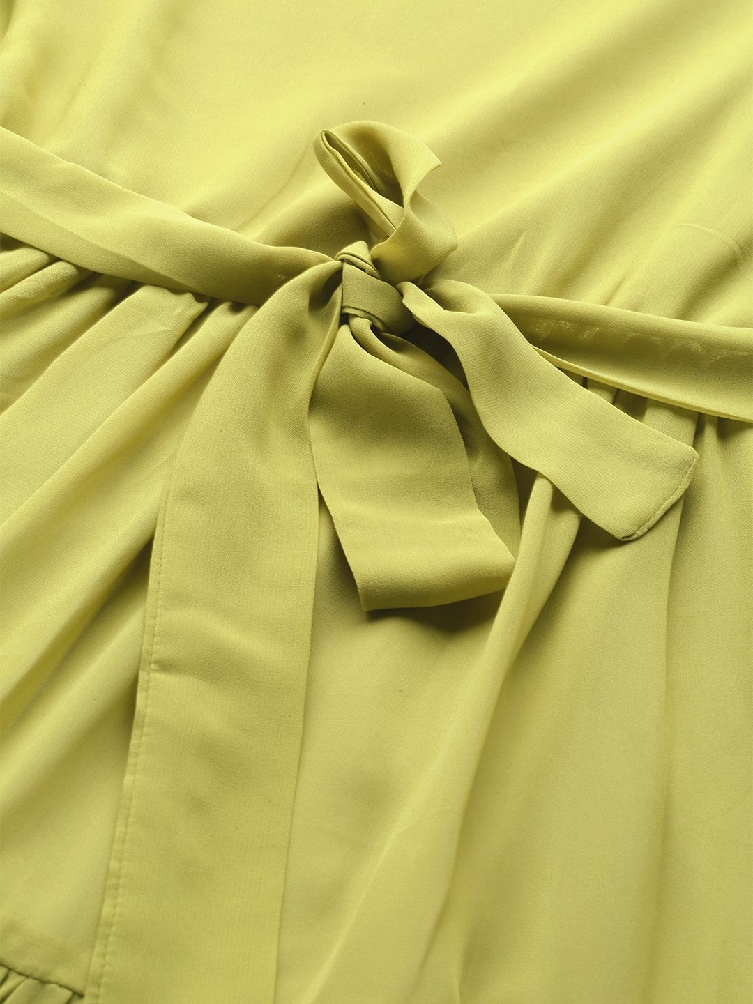 SASSAFRAS Lime Green Tiered Pleated Maxi Dress