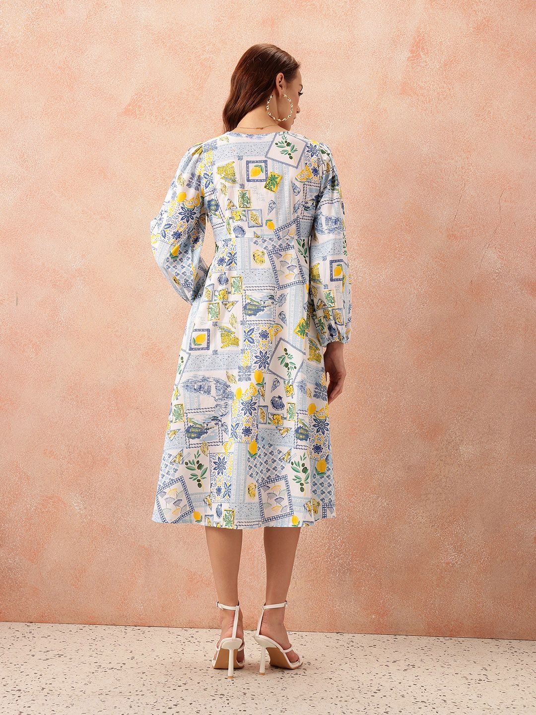 all about you Tropical Print Cut-Out Pure Cotton A-Line Midi Dress