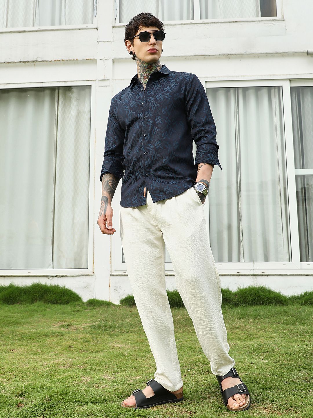 Campus Sutra Striped Slim Fit Cotton Casual Shirt