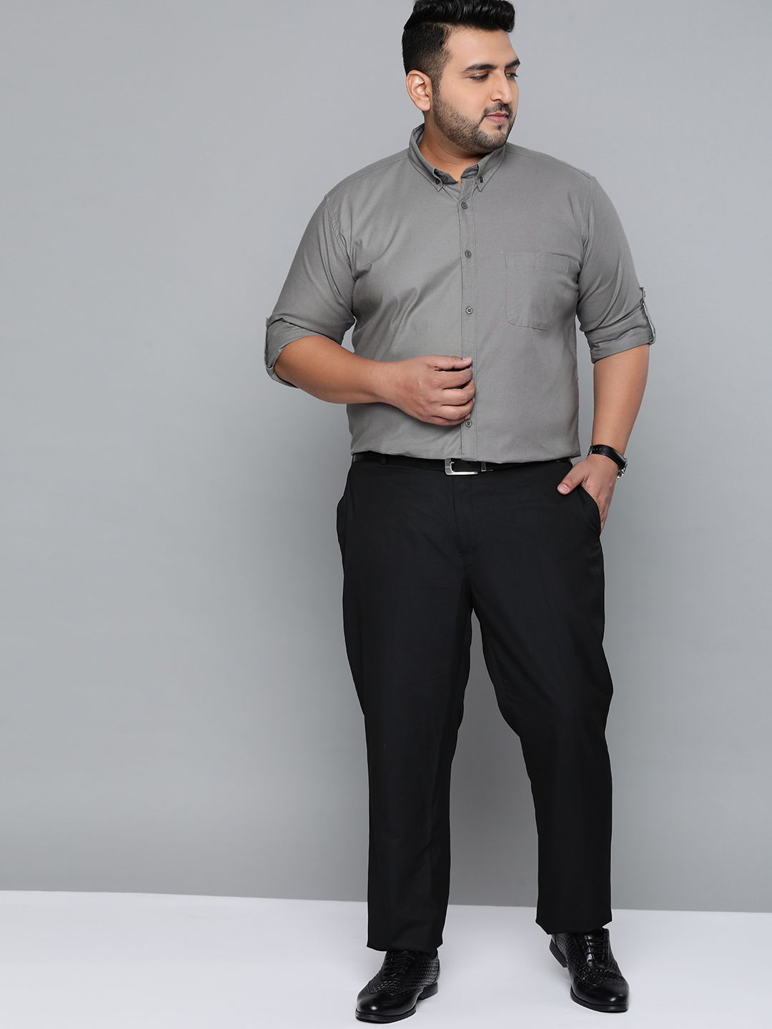 DENNISON Men Grey Smart Slim Fit Opaque Formal Shirt