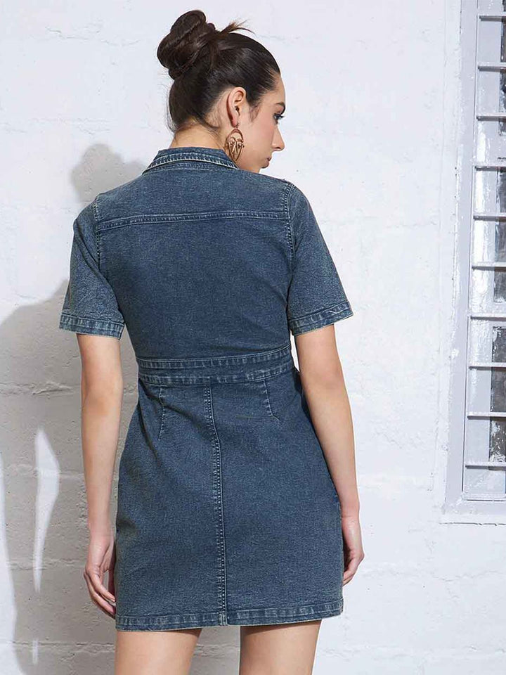 SASSAFRAS Shirt Collar Denim Mini Shirt Dress