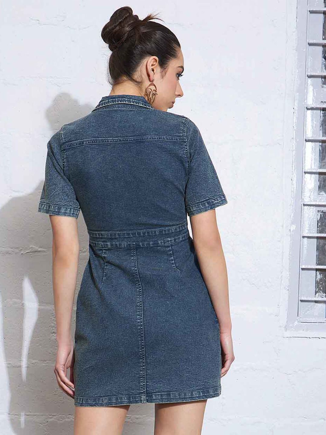 SASSAFRAS Shirt Collar Denim Mini Shirt Dress