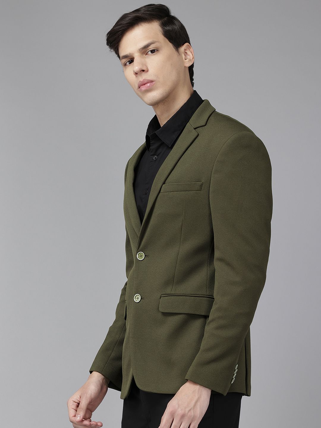 Park Avenue Textured Super Slim Fit Single-Breasted Formal Blazer