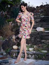 Berrylush Floral Printed Ruched Sheath Dress