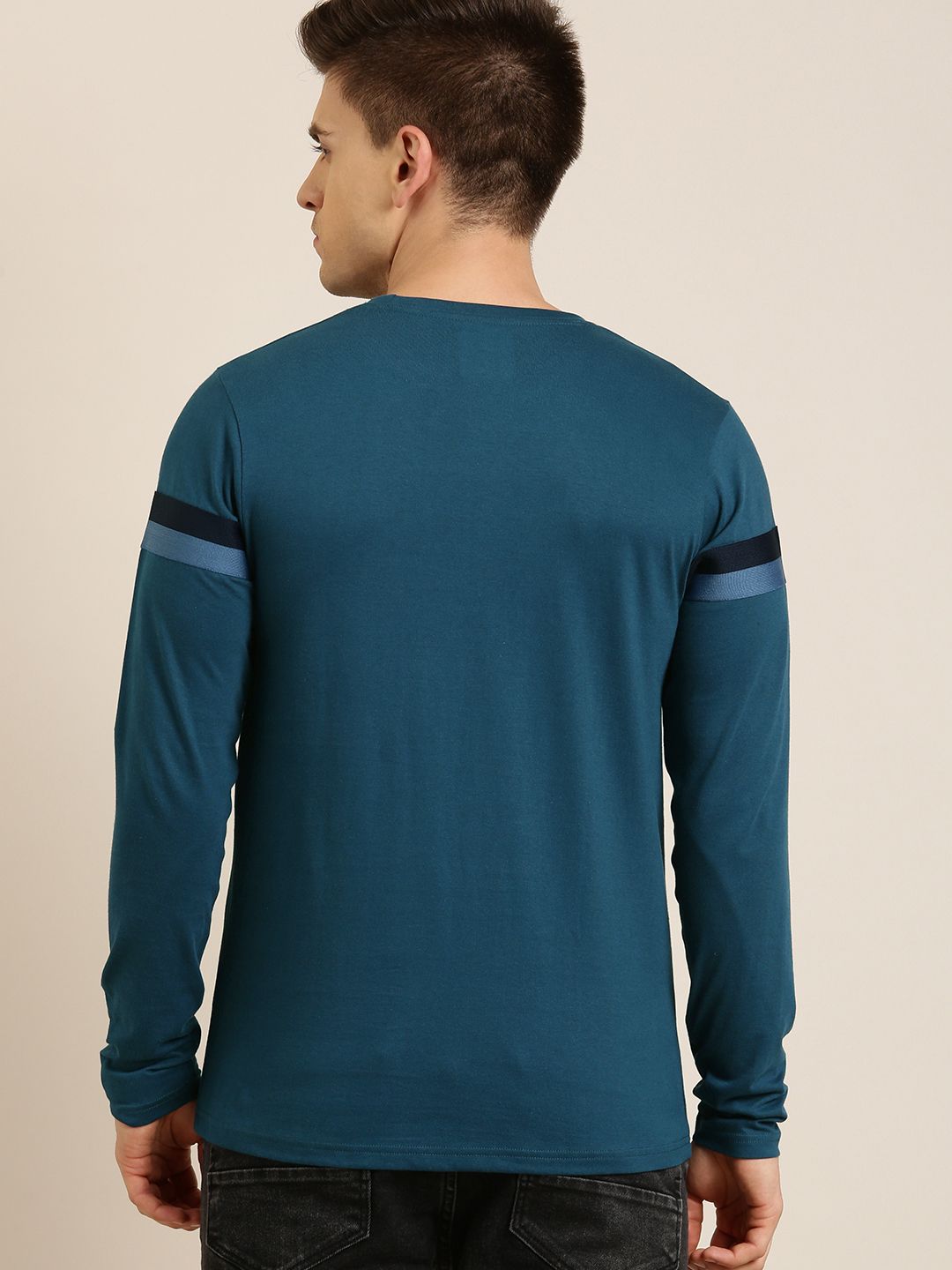 DILLINGER Men Blue & Black Pure Cotton Striped T-shirt