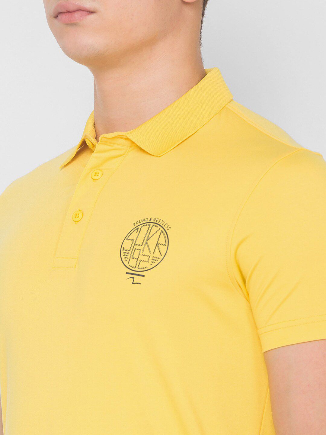SPYKAR Men Yellow & Black Typography Printed Polo Collar Slim Fit T-shirt