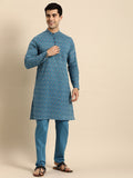 Anouk Men Blue Printed Pure Cotton Kurta with Trousers
