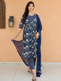 Libas Floral Printed Pleated Round Neck Three-Quarter Sleeves Pure Cotton Kurta Set