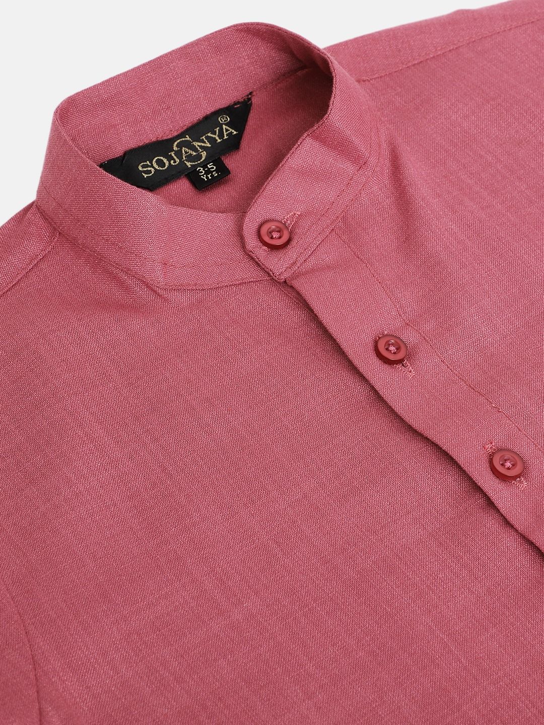 SOJANYA Boys Pink Solid Mandarin Collar Kurta Lurus