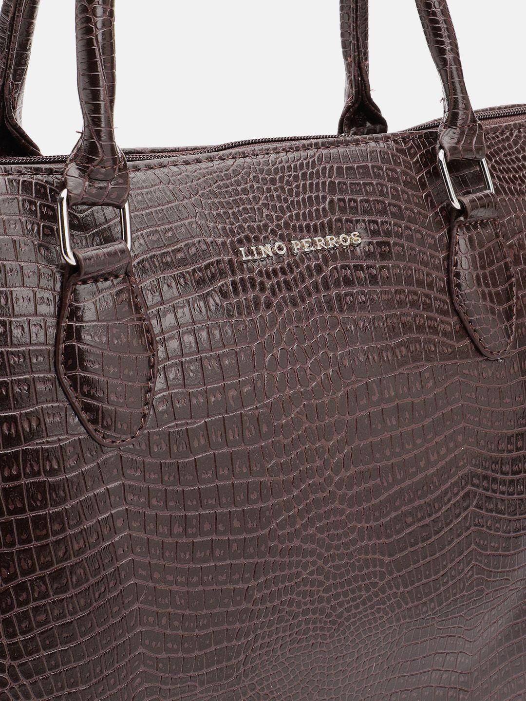Lino Perros Women Croc Textured Structured Laptop Shoulder Bag