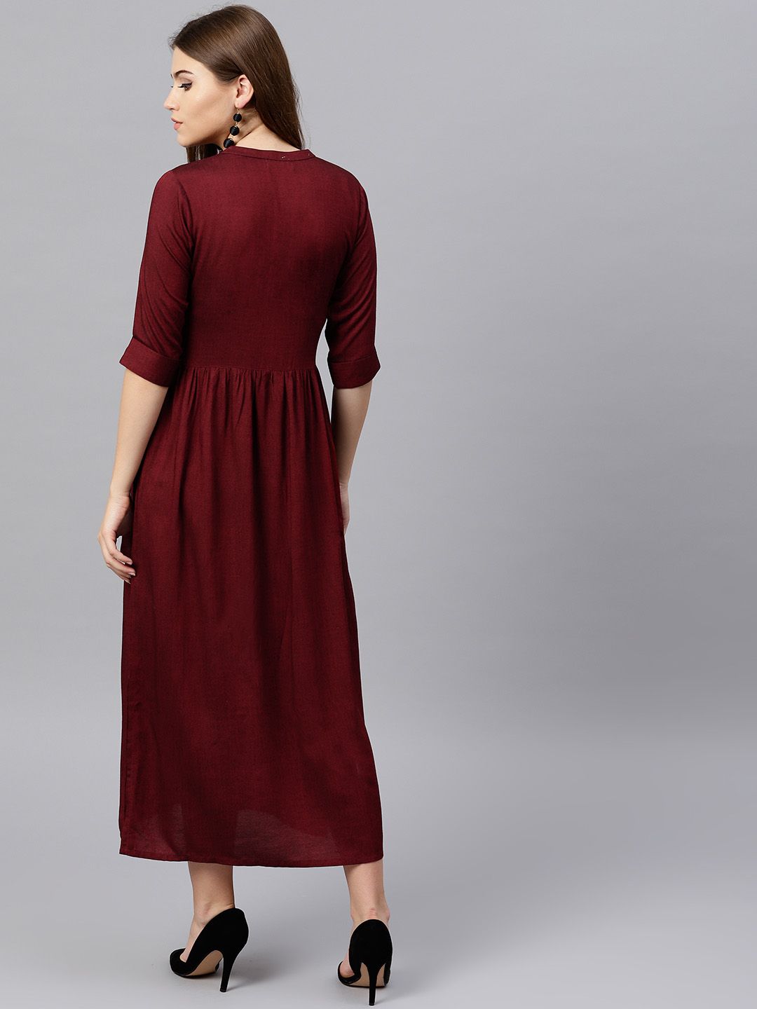 Gerua By Libas Women Maroon Solid Maxi Dress