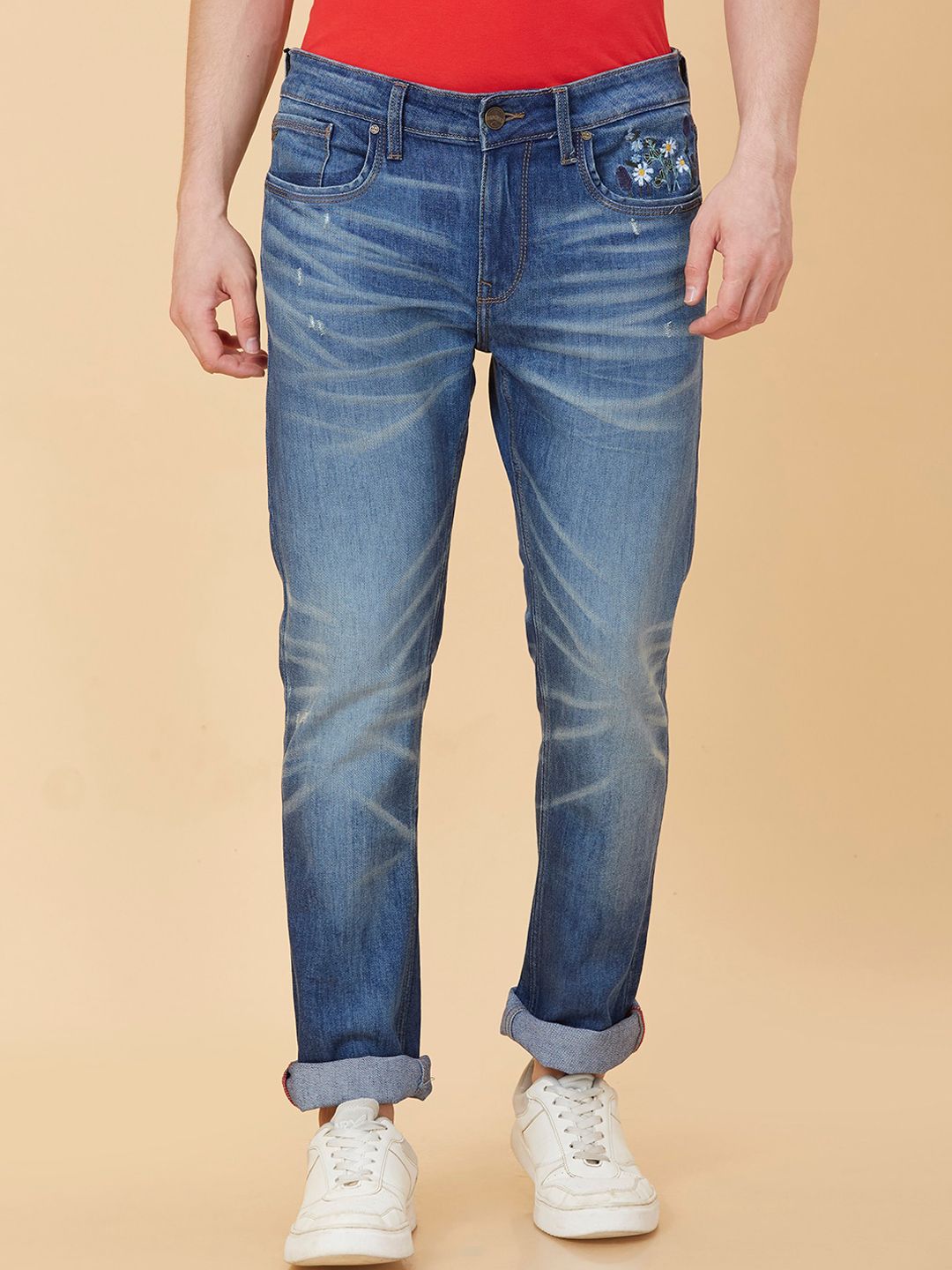 Being Human Men Straight Fit Mid Rise Clean Look Heavy Fade Jeans