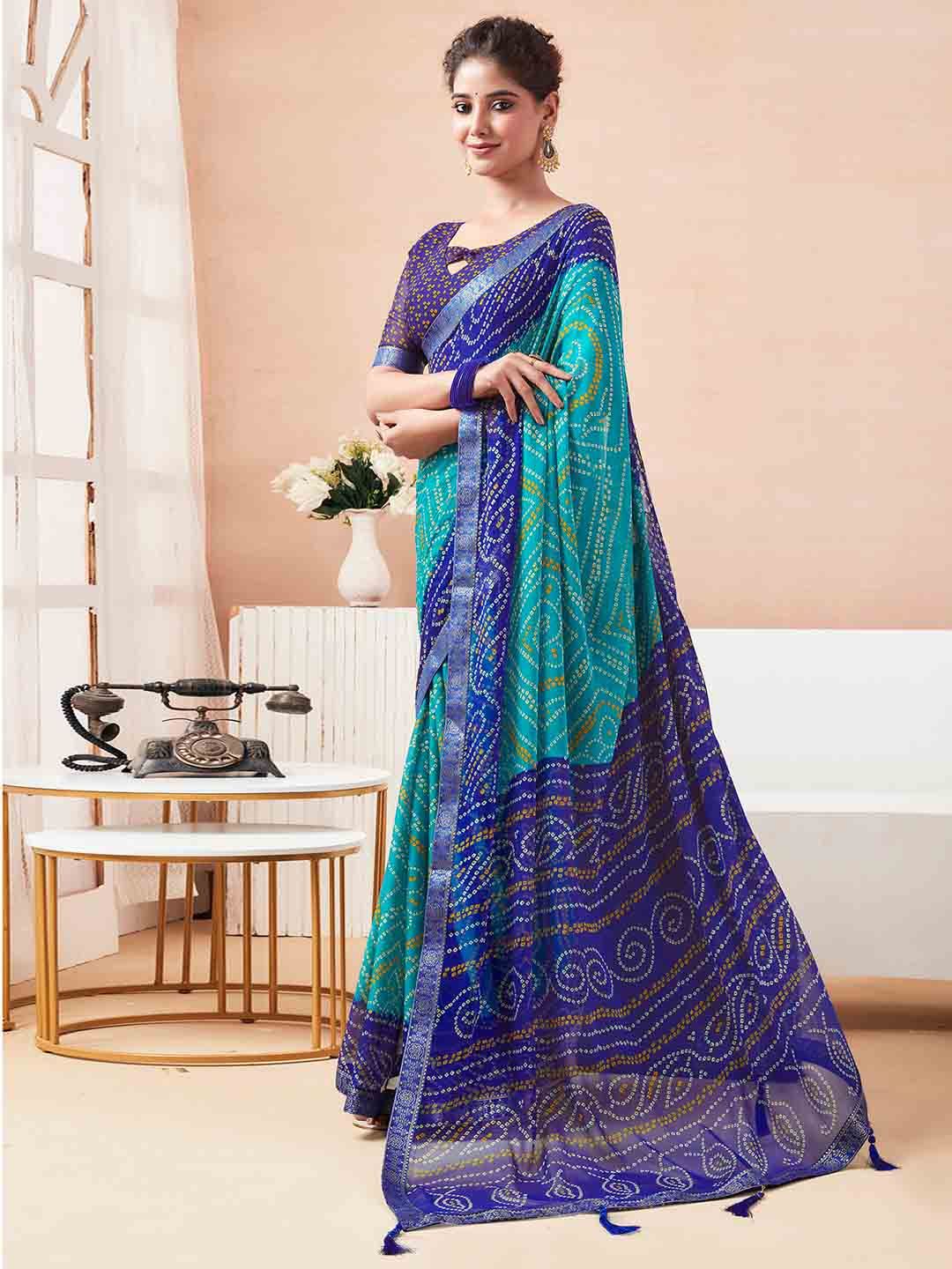 KALINI Bandhani Zari Pure Chiffon Bandhani Saree