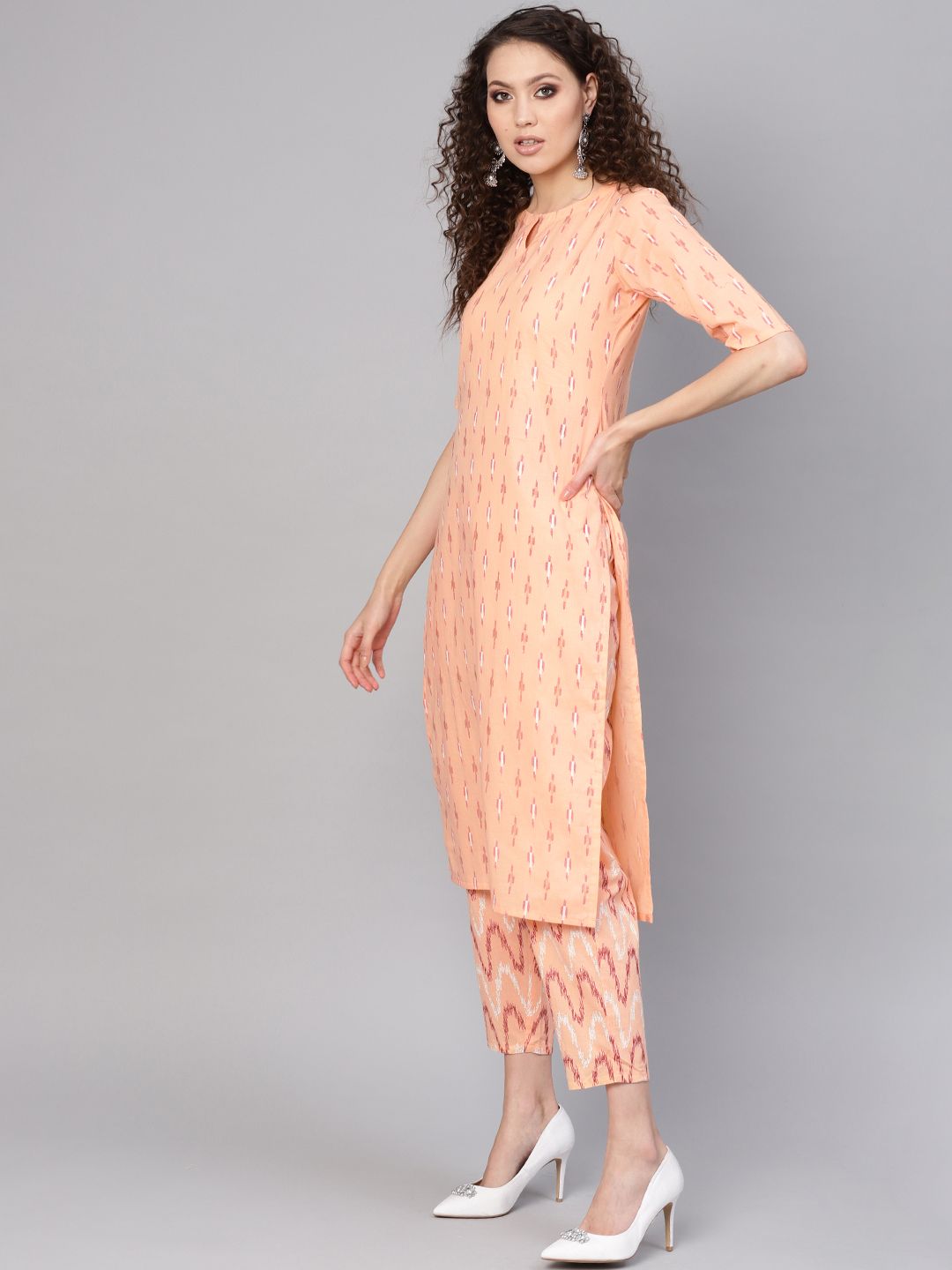 Gerua By Libas Women Peach-Coloured  Red Printed Kurta with Trousers