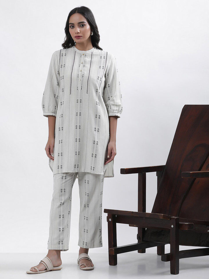 W Grey Geometric Printed Tunic With Trousers Set