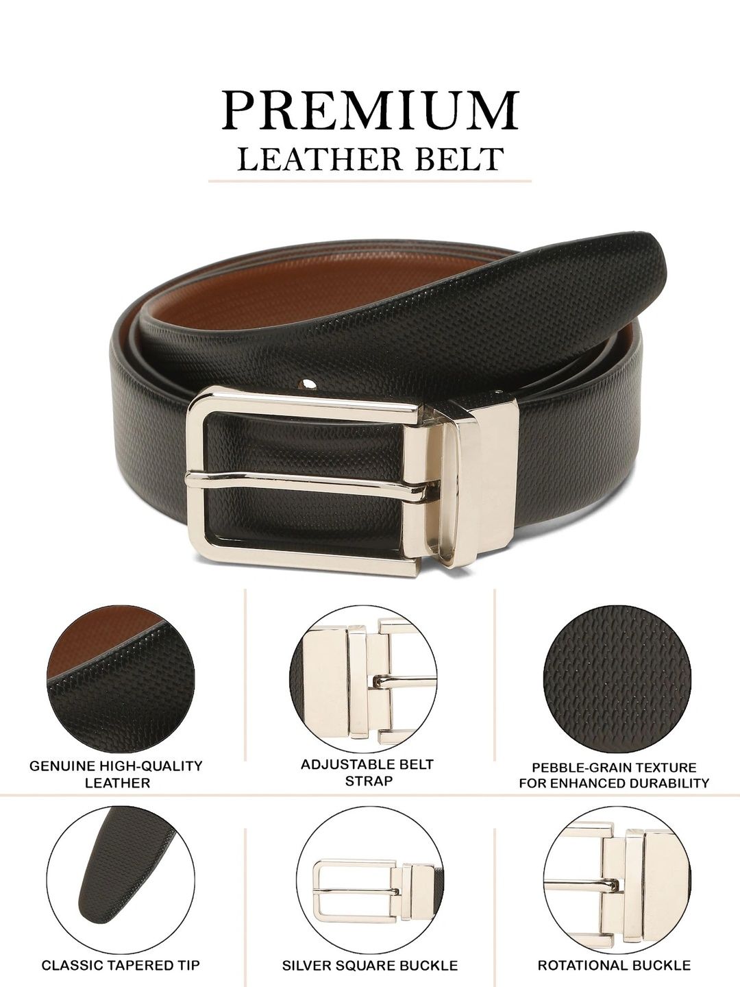 Teakwood Leathers Men Textured Leather Reversible Belt