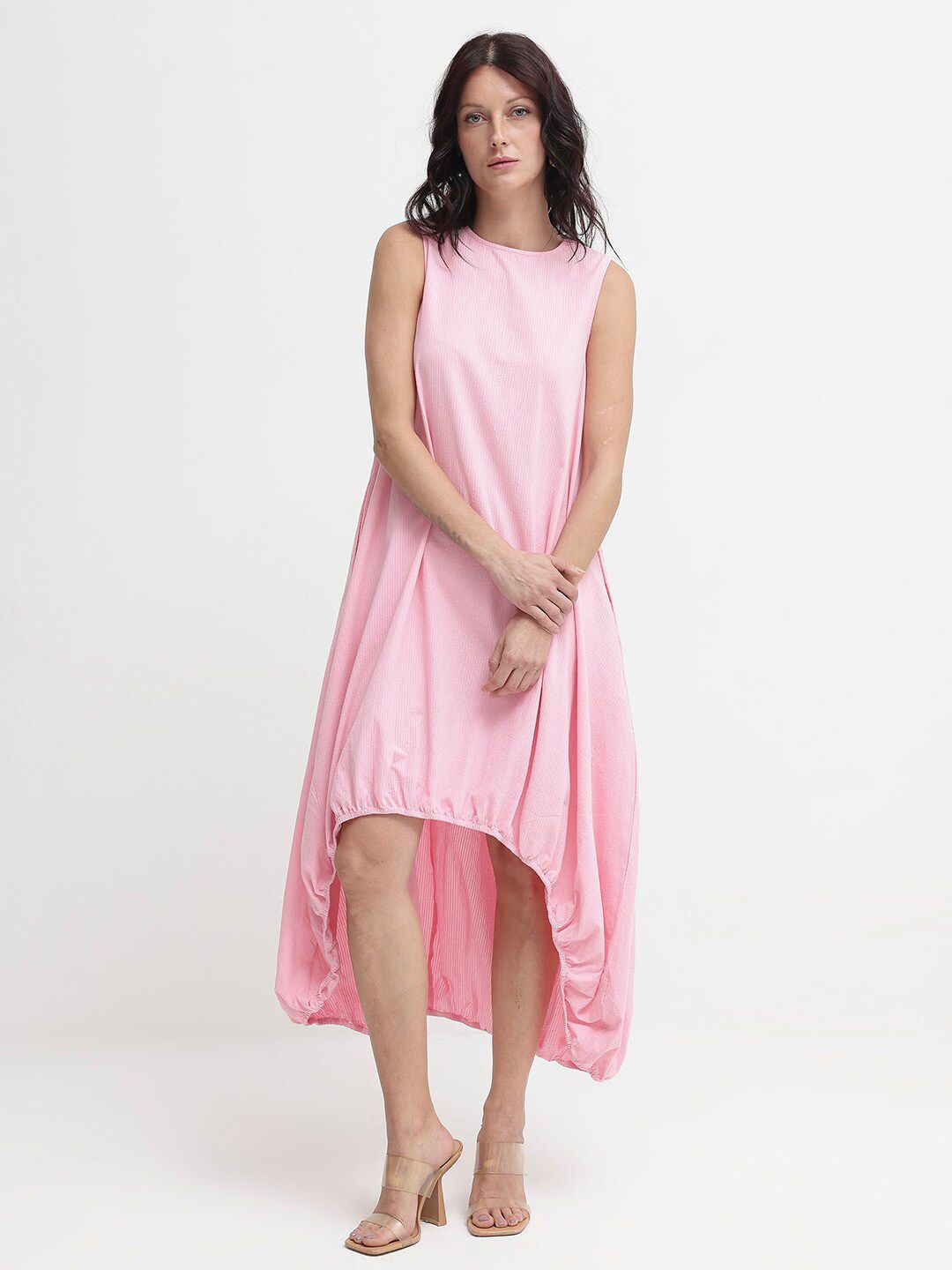 RAREISM Women Round neck Pink Cotton Maxi Dress