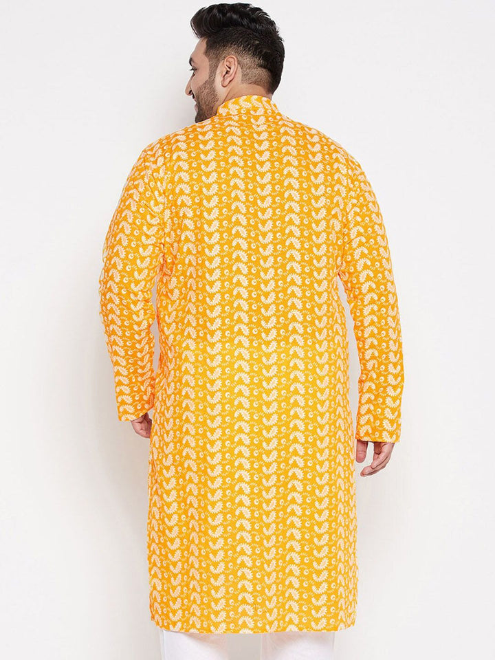 VASTRAMAY Men Chikankari Embroidered Pure Cotton Plus Size Kurta