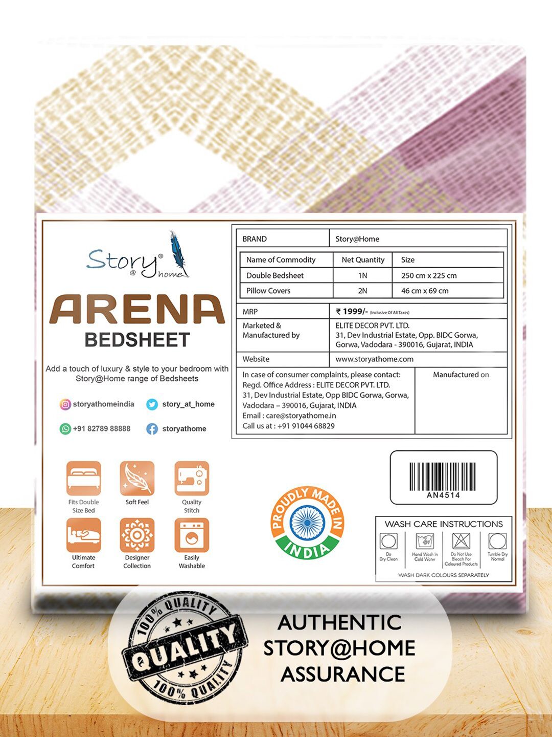 Story@home White & Pink Geometric 180 TC Queen Bedsheet with 2 Pillow Covers