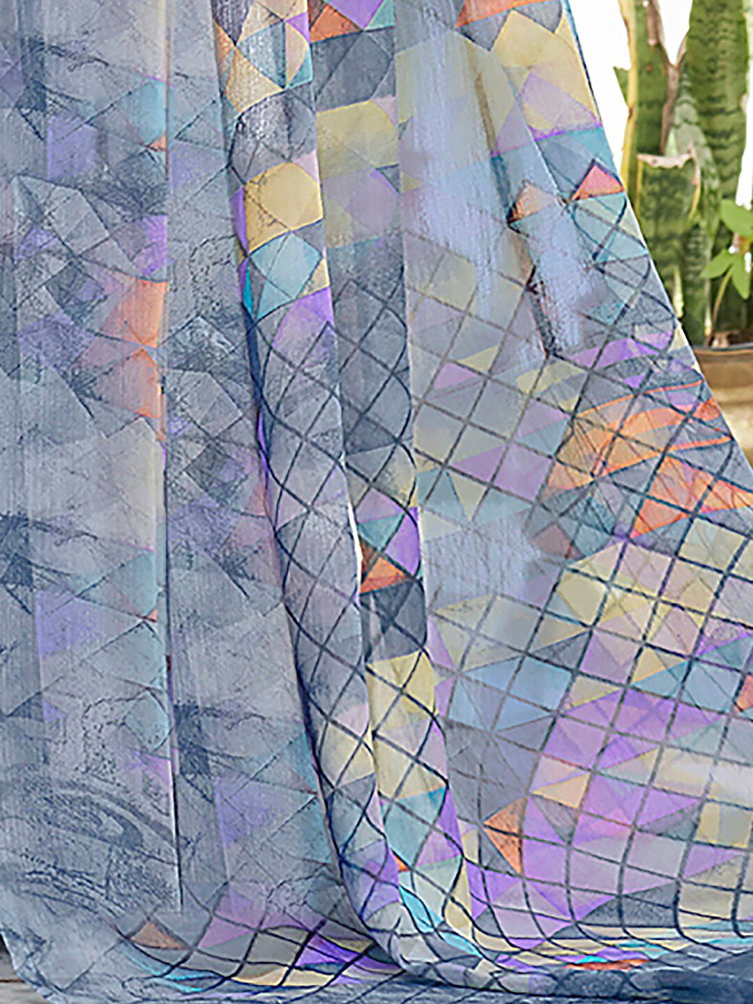 KALINI Geometric Printed Pure Chiffon Dabu Saree