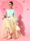 SASSAFRAS Women Light Yellow Solid Tulle Midi Skirt