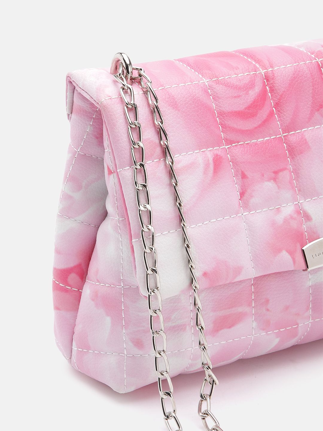 Lino Perros Floral Printed Structured Shoulder Bag with Quilted Detail