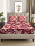 Story@home Arena Magenta & White Floral Microfiber 180 TC Queen Bedsheet & 2 Pillow Covers