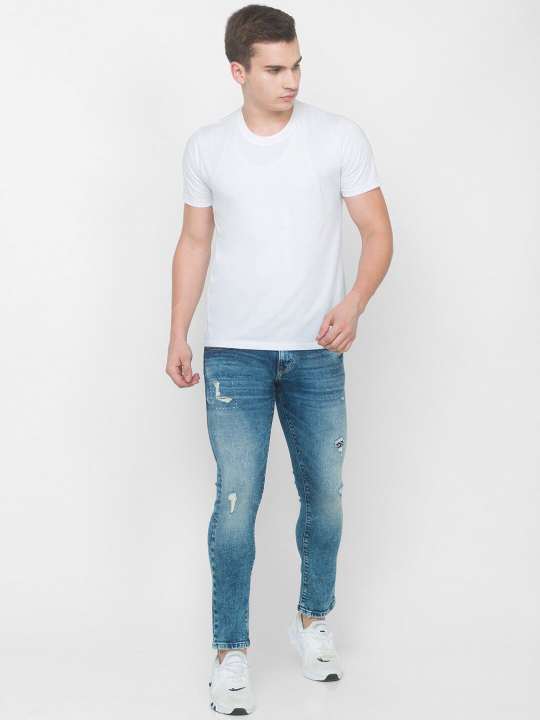 SPYKAR Men Blue Skinny Fit Low-Rise Mildly Distressed Heavy Fade Jeans