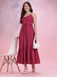 DressBerry Shoulder Straps Ruched Effect Smocked & Ruffled Detail Maxi Fit & Flare Dress