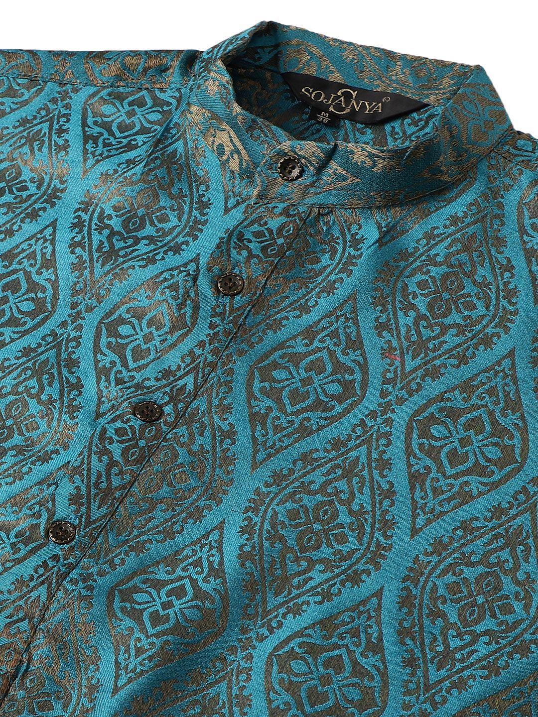 SOJANYA Men Teal & Gold-Toned Jacquard Kurta