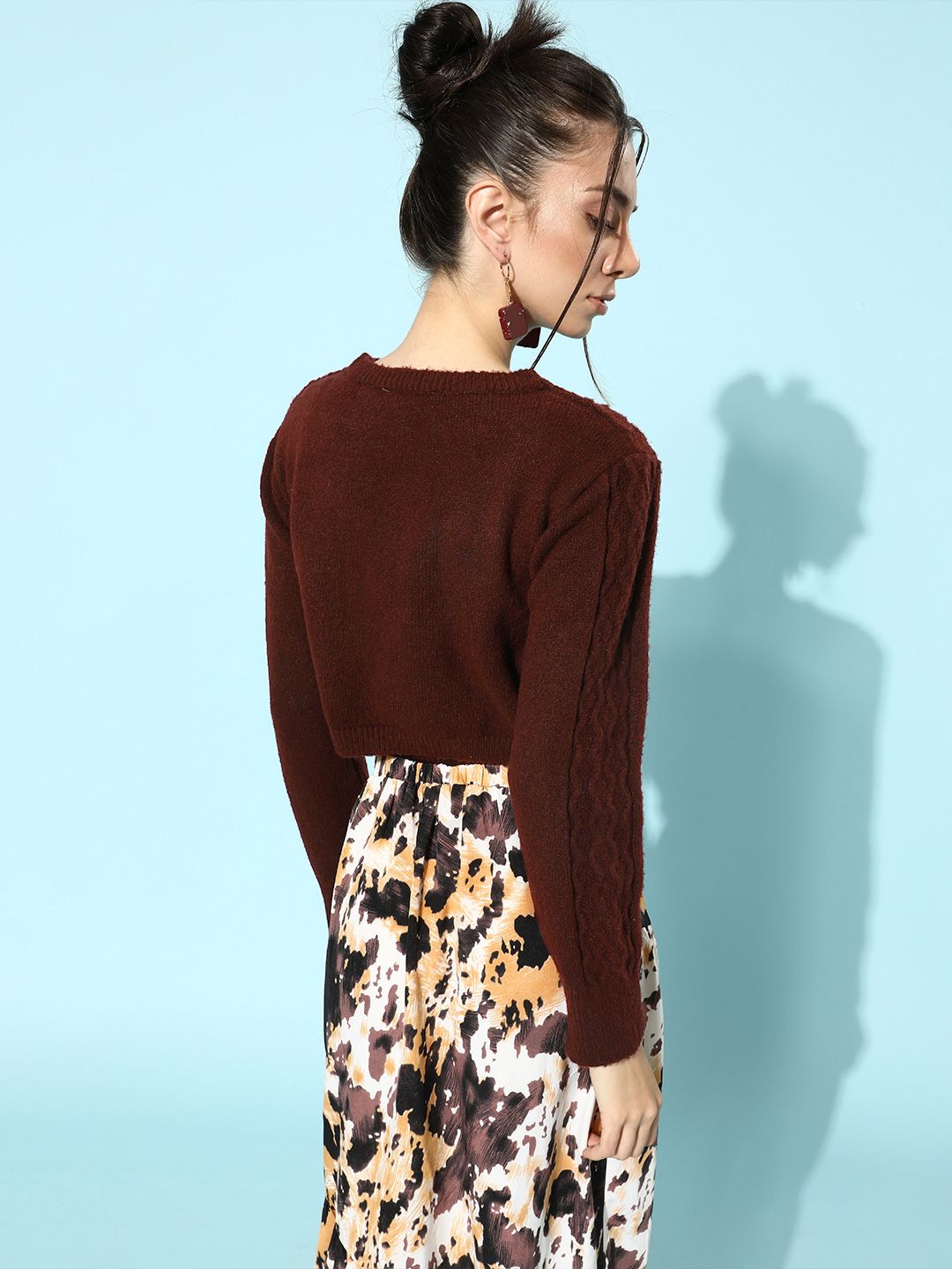 STREET 9 Women Burgundy Acrylic Crop Pullover