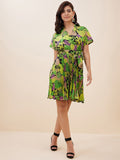 Antheaa Floral Print Crepe Fit & Flare Dress