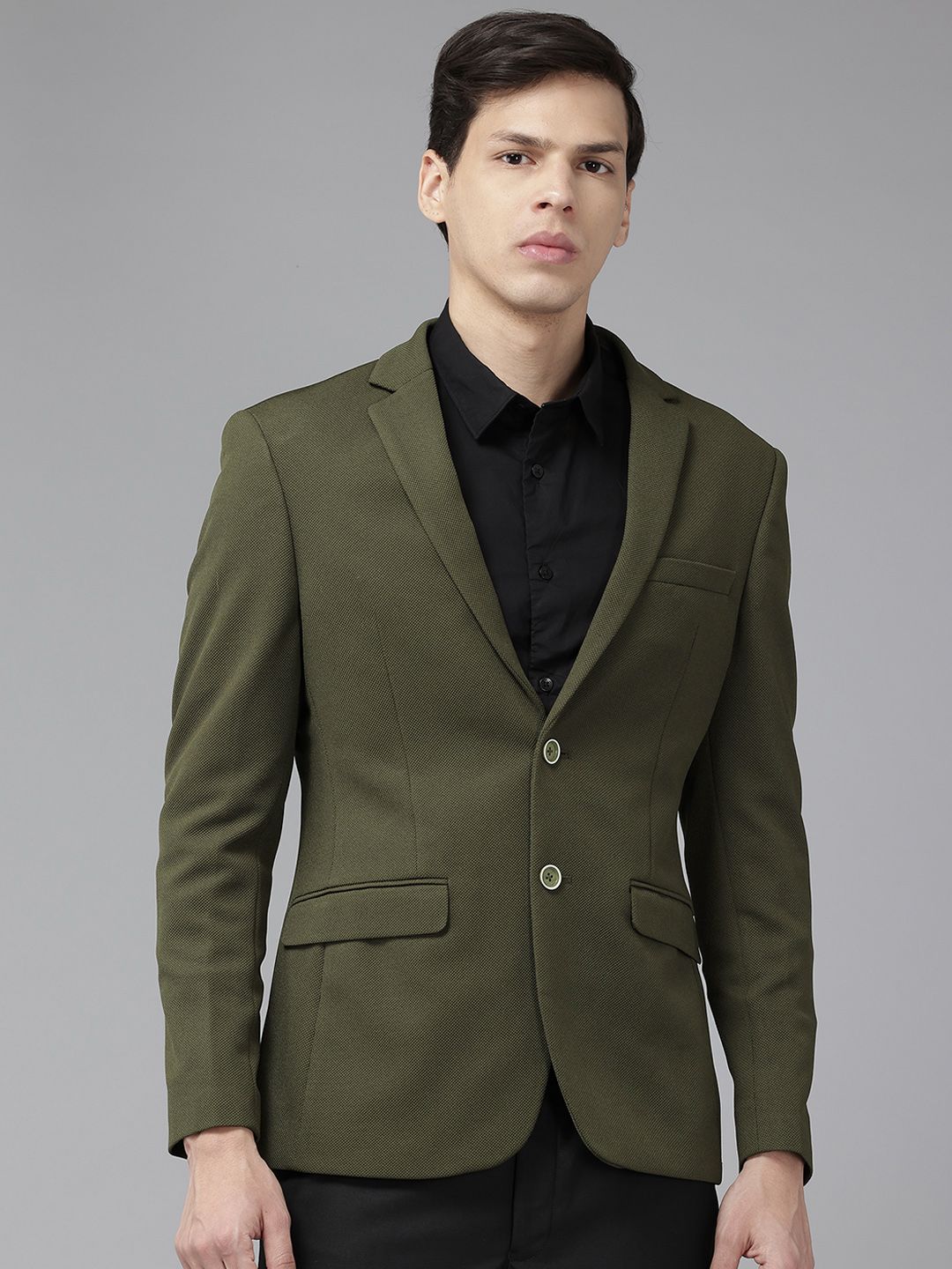 Park Avenue Textured Super Slim Fit Single-Breasted Formal Blazer