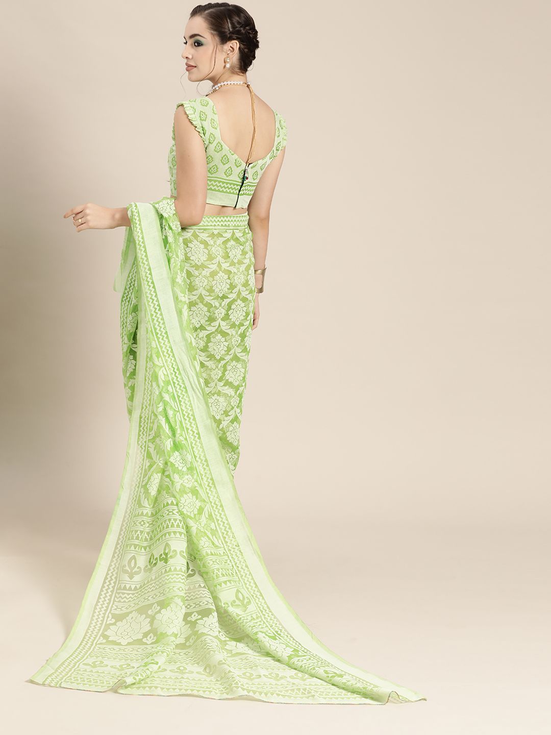 Saree mall Green Ethnic Motifs Brasso Chanderi Sarees