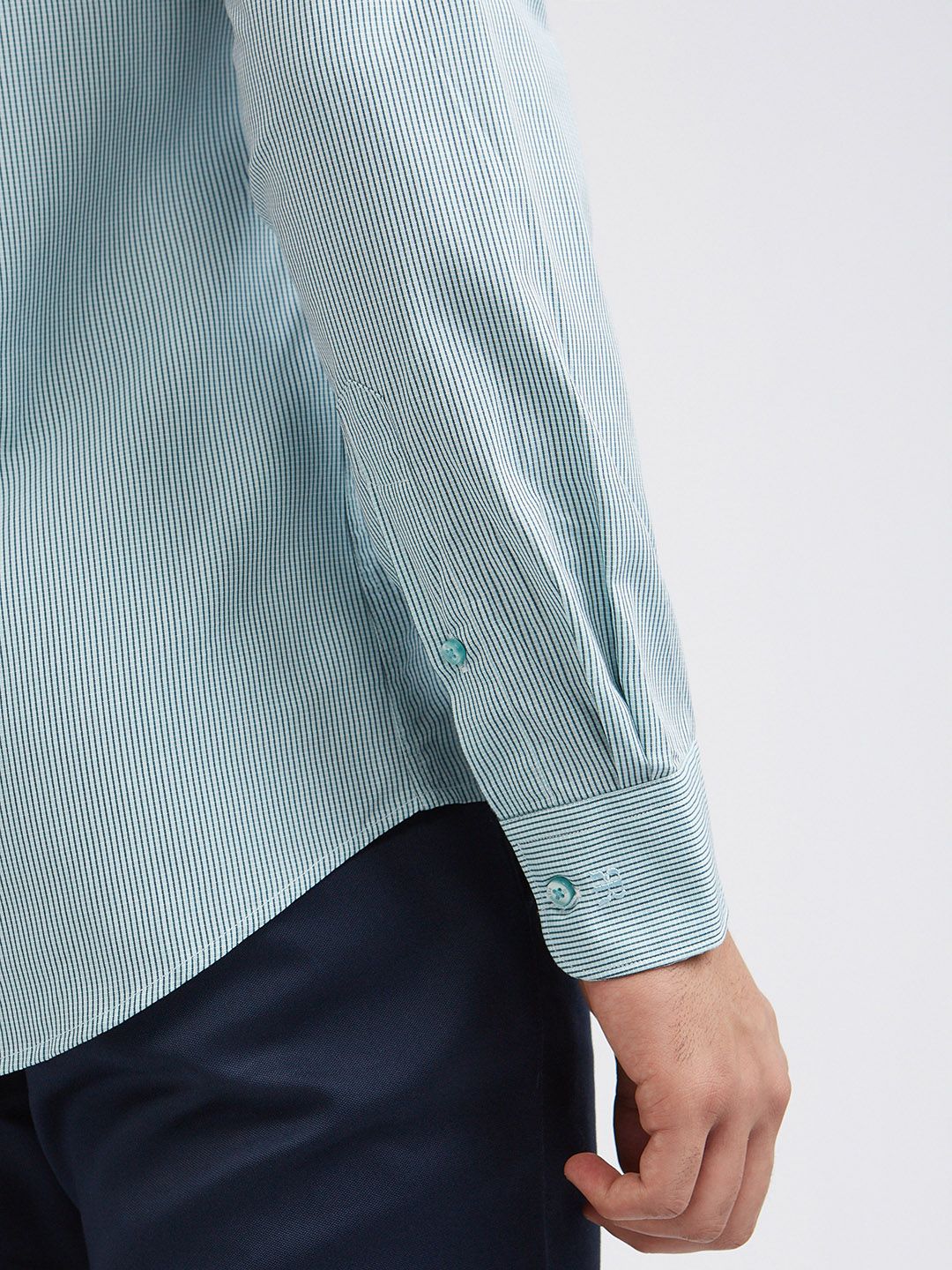 Raymond Men Green And White Slim Fit Micro Checked Pure Cotton Formal Shirt