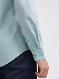 Raymond Men Green And White Slim Fit Micro Checked Pure Cotton Formal Shirt