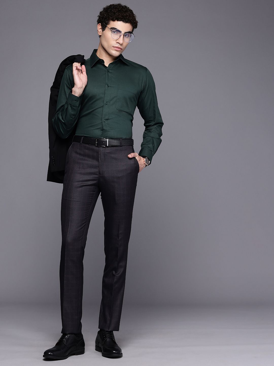 Raymond Pure Cotton Self Design Slim Fit Textured Formal Shirt