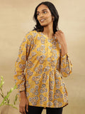 Folk Song Mandarin Collar Printed Long Sleeves Cotton Top