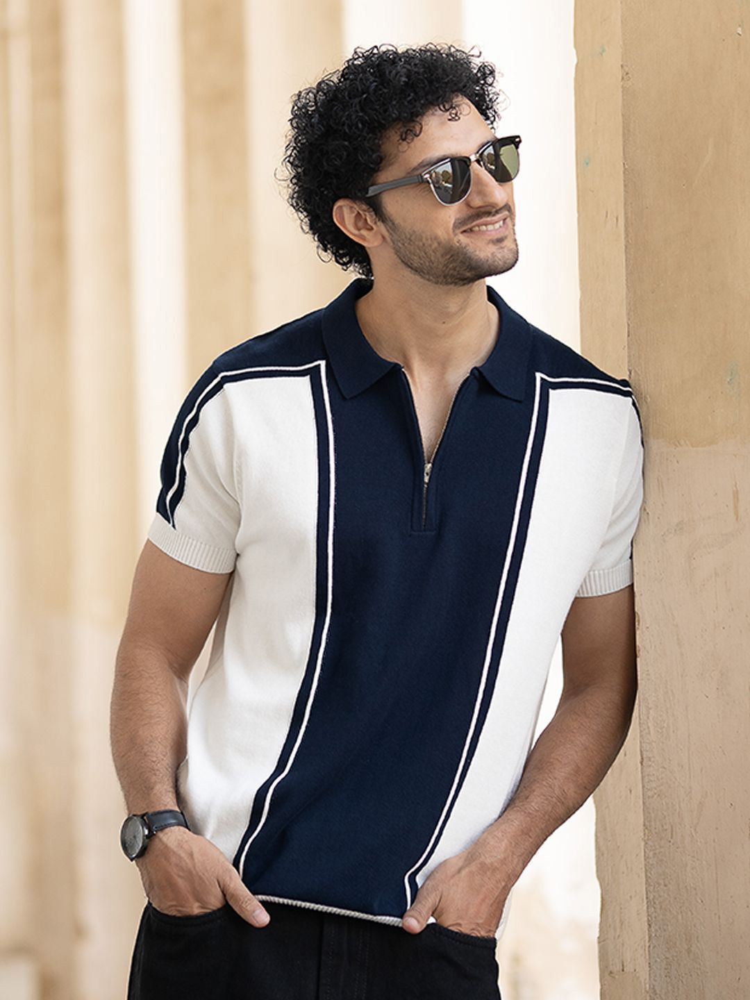 Powerlook Men Colourblocked Polo Collar Regular Fit Cotton T-shirt