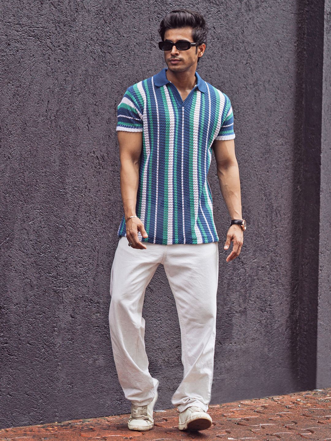 Powerlook Men Striped Polo Collar T-Shirt