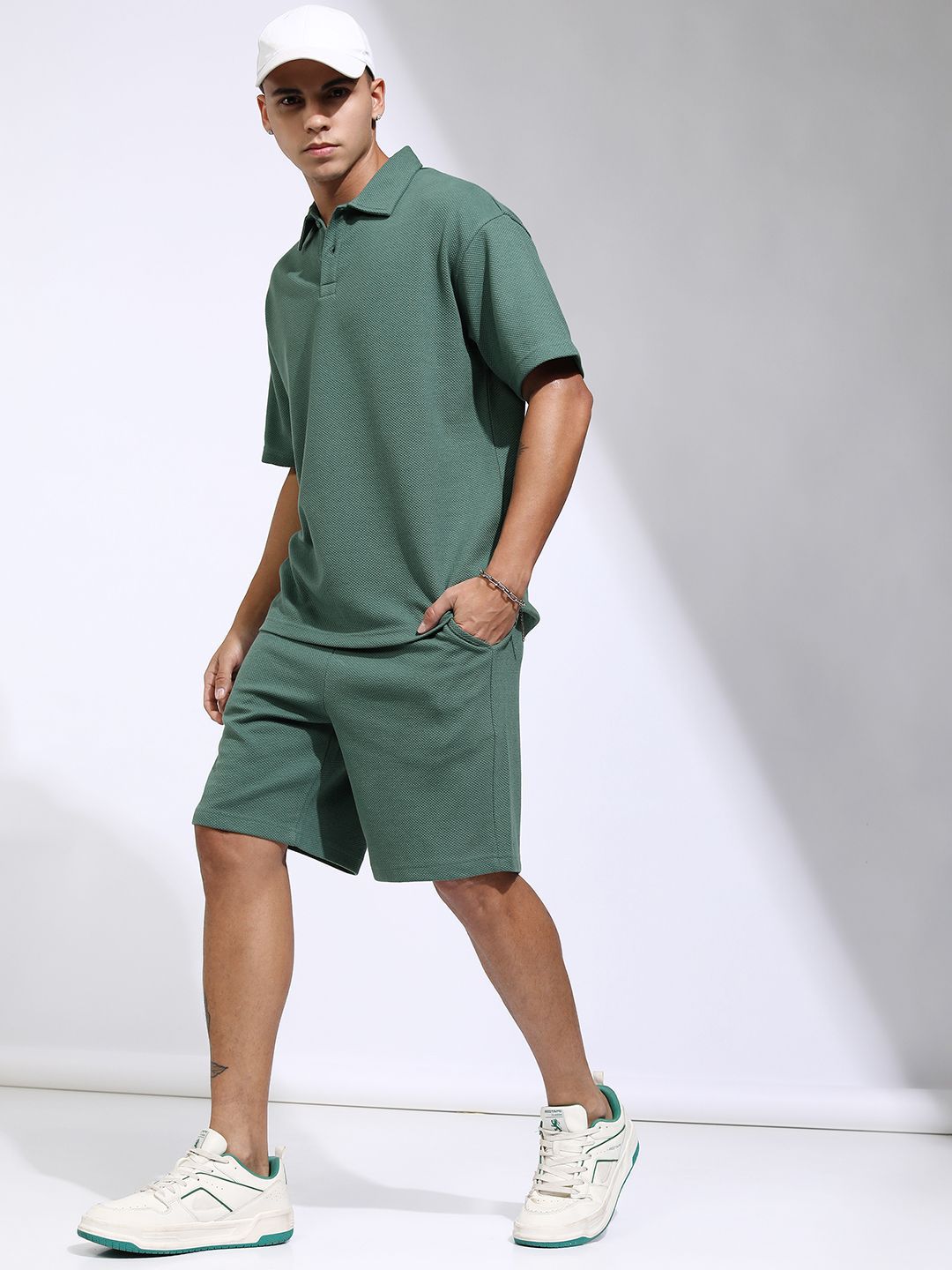 HIGHLANDER Self Design Polo Collar T-Shirt With Shorts