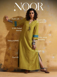 trueBrowns Women Lime Muslin Silk Straight Maxi Dress